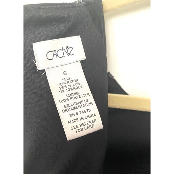 Cache Black Sheath Dress with Beaded Detail Cap Sleeves Formal LBD Sz 6 - Picture 8 of 9